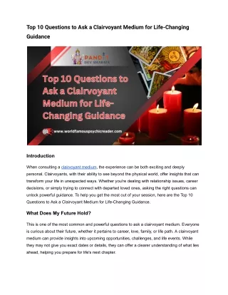 Top 10 Questions to Ask a Clairvoyant Medium for Life-Changing Guidance