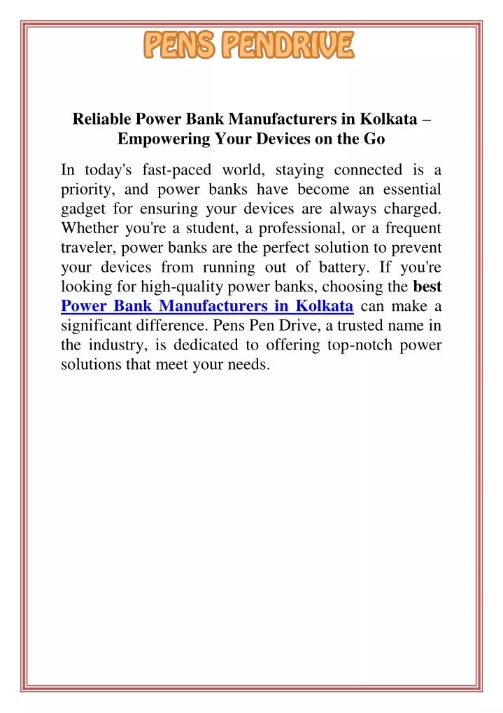 reliable power bank manufacturers in kolkata