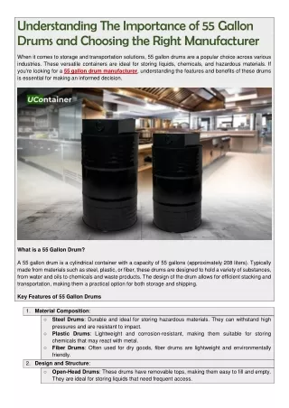 Understanding The Importance of 55 Gallon Drums and Choosing the Right Manufacturer