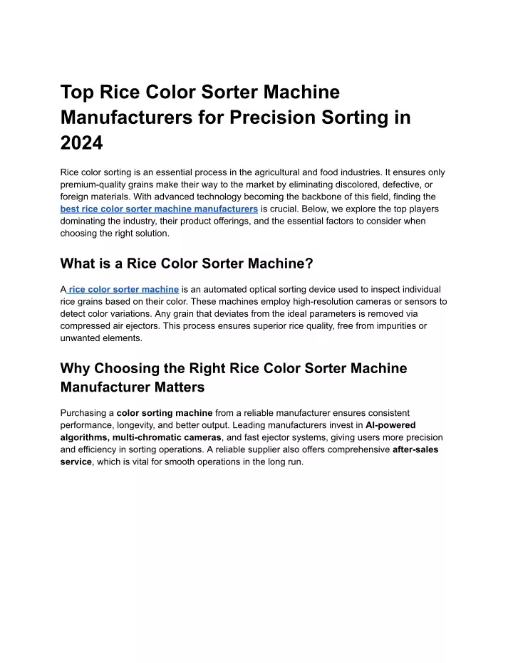 top rice color sorter machine manufacturers