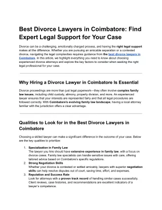 Best Divorce Lawyers in Coimbatore_ Find Expert Legal Support for Your Case