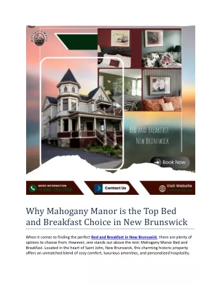 Why Mahogany Manor is the Top Bed and Breakfast Choice in New Brunswick