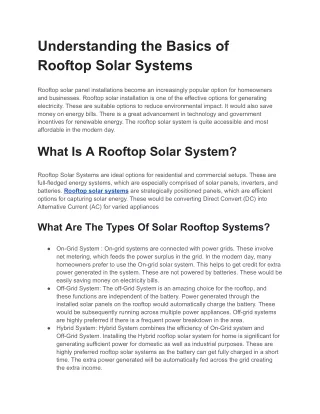 Basics of Rooftop Solar Systems