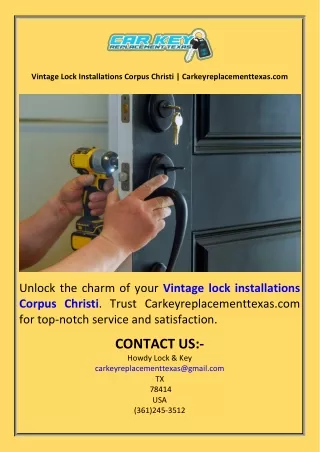 Vintage Lock Installations Corpus Christi  Carkeyreplacementtexas.com