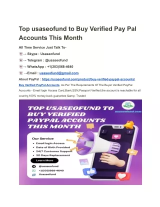 Top usaseofund to Buy Verified Pay Pal Accounts This Month