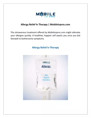 Allergy Relief Iv Therapy  Mobileivpros