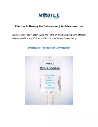 Effective Iv Therapy For Dehydration  Mobileivpros
