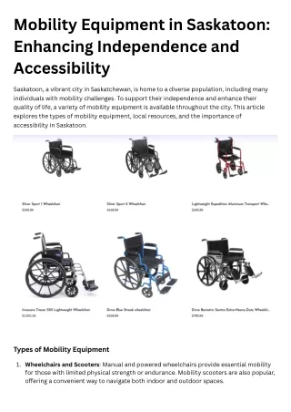 "Enhancing Independence: Mobility Equipment Options in Saskatoon"