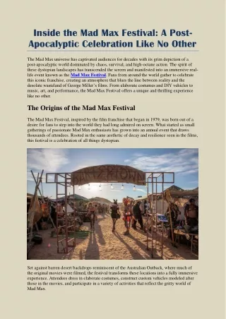 Inside the Mad Max Festival: A Post-Apocalyptic Celebration Like No Other