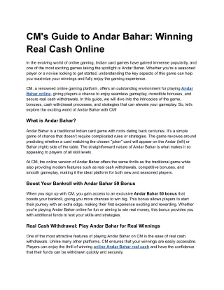 CM's Guide to Andar Bahar_ Winning Real Cash Online