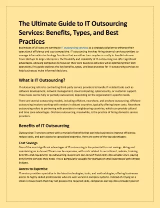 The Ultimate Guide to IT Outsourcing Services- Benefits, Types, and Best Practices