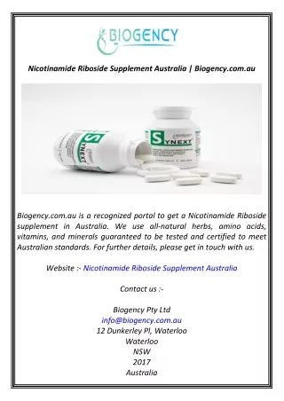 Nicotinamide Riboside Supplement Australia  Biogency.com.au