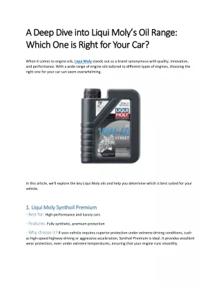 A Deep Dive into Liqui Moly’s Oil Range: Which One is Right for Your Car?