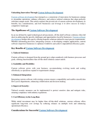 Unleashing Innovation Through Custom Software Development