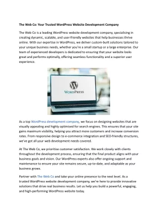 The Web Co: Your Trusted WordPress Website Development Company