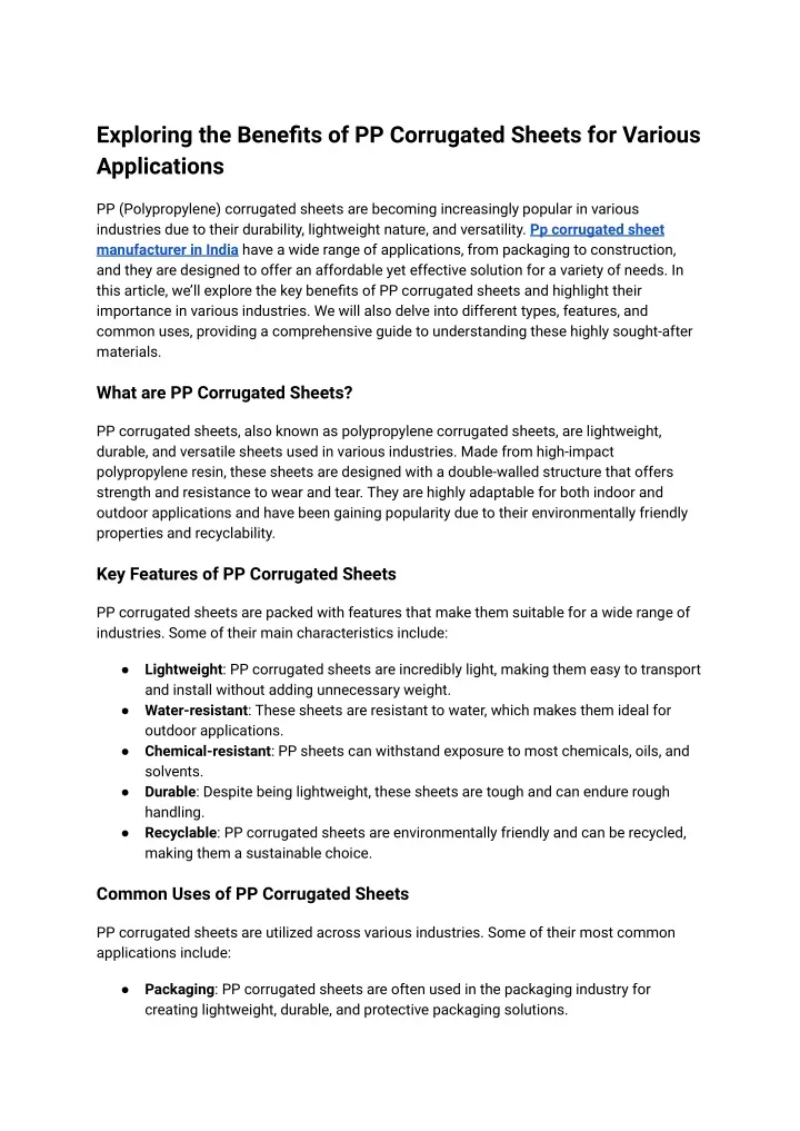 exploring the benefits of pp corrugated sheets