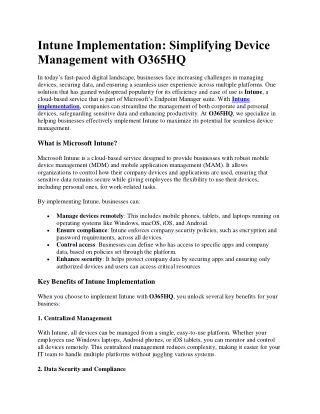 Intune Implementation Device Management with O365HQ