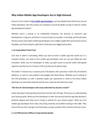 why indian mobile app developers are in high