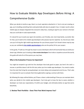 how to evaluate mobile app developers before