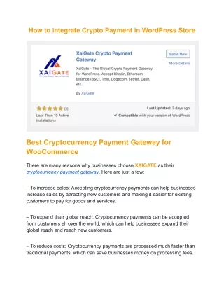 How to integrate Crypto Payment in WordPress Store