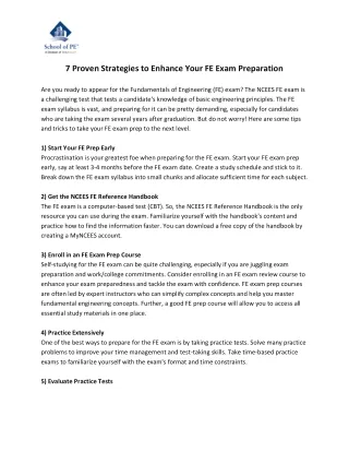 7 Proven Strategies to Enhance Your FE Exam Preparation