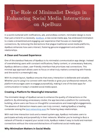 The Role of Minimalist Design in Enhancing Social Media Interactions on ApeBuzz