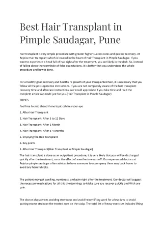 Best Hair Transplant in Pimple Saudagar