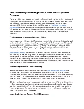 pulmonary billing maximizing revenue while