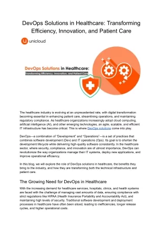 DevOps Solutions in Healthcare Transforming Efficiency, Innovation, and Patient Care