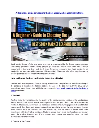 A Beginner's Guide to Choose A Best Stock Market Learning Institute
