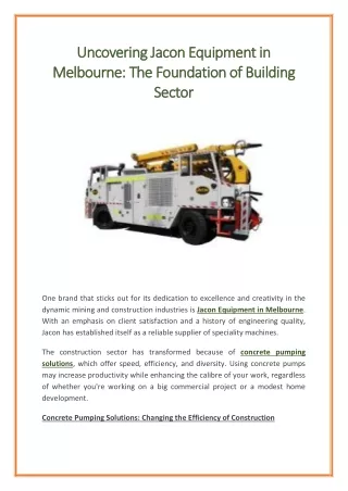 Uncovering Jacon Equipment in Melbourne The Foundation of Building Sector