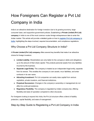 How Foreigners Can Register a Pvt Ltd Company in India