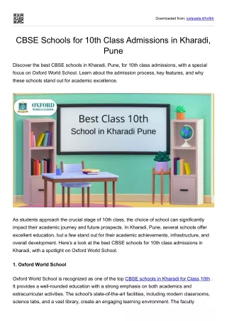 CBSE Schools for 10th Class Admissions in Kharadi, Pune