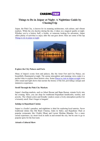 Explore Jaipur at Night: Top Activities with ChasingTrip Await You!