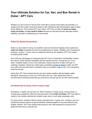 Your Ultimate Solution for Car, Van, and Bus Rental in Dubai _ APT Cars