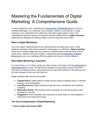 Mastering the Fundamentals of Digital Marketing: A Comprehensive Guide
