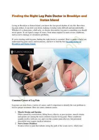 Finding the Right Leg Pain Doctor in Brooklyn and Staten Island
