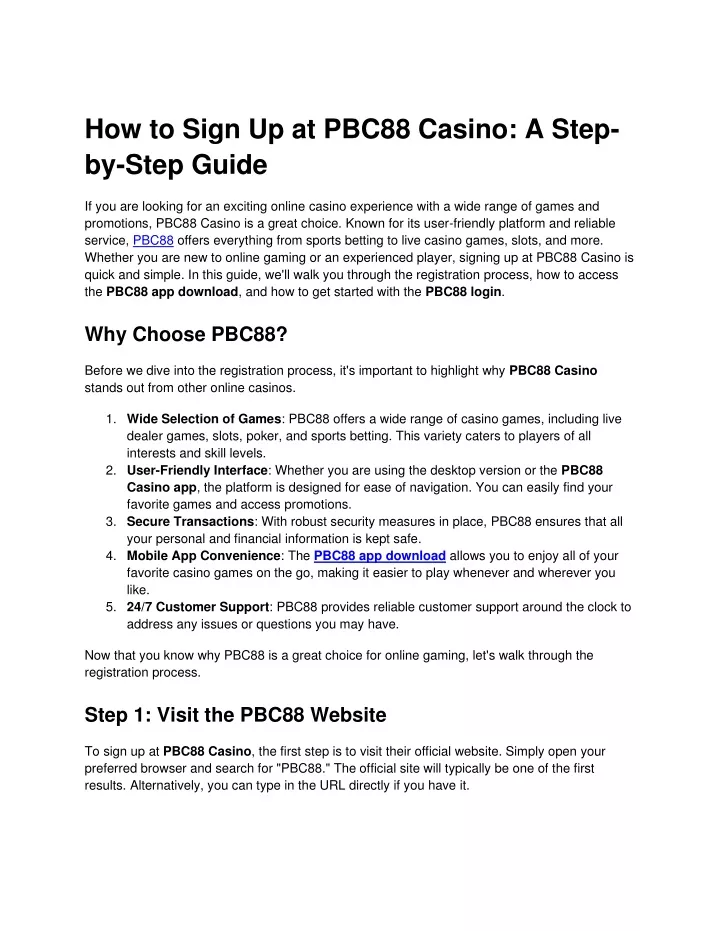 how to sign up at pbc88 casino a step by step