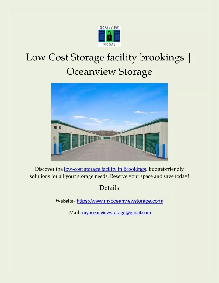 low cost storage facility brookings oceanview