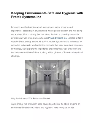 Keeping Environments Safe and Hygienic with Protek Systems Inc