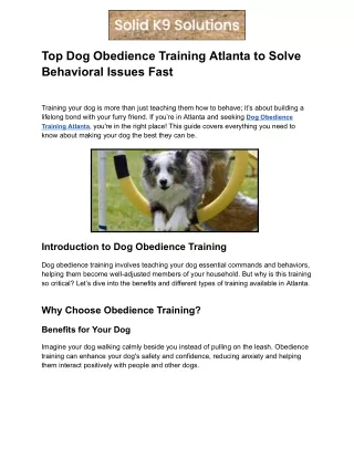 Top Dog Obedience Training Atlanta to Solve Behavioral Issues Fast