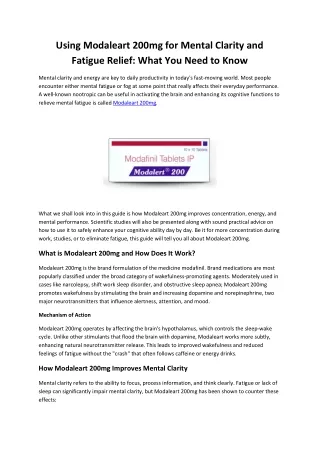 Using Modaleart 200mg for Mental Clarity and Fatigue Relief