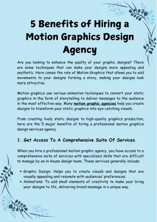 5 Benefits of Hiring a Motion Graphics Design Agency