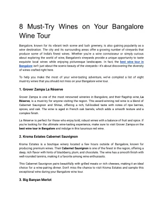 8 Must-Try Wines on Your Bangalore Wine Tour