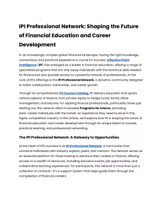 IPI Professional Network_ Shaping the Future of Financial Education and Career Development
