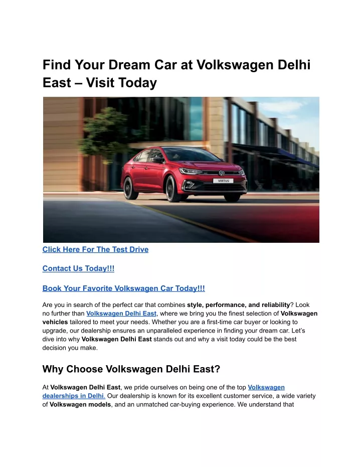 find your dream car at volkswagen delhi east