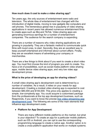 how much does it cost to make a video sharing app