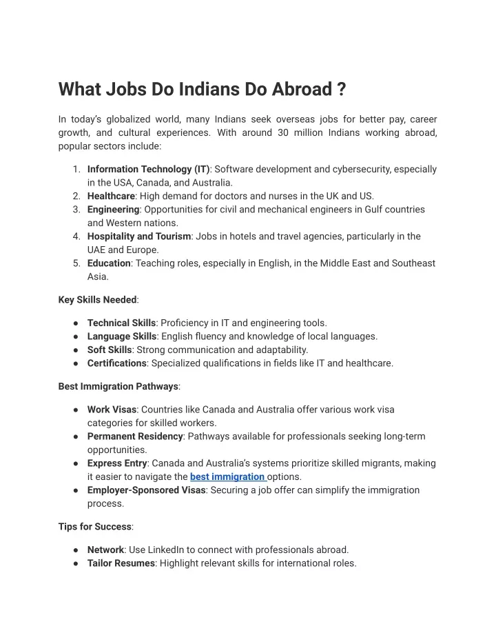 what jobs do indians do abroad