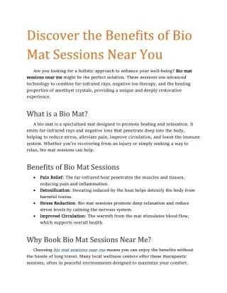 Bio Mat Sessions Near Me: Experience Deep Relaxation and Healing