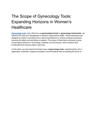 The Scope of Gynecology Tools Expanding Horizons in Women’s Healthcare